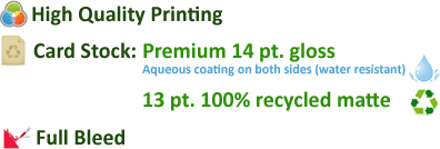 High Quality Printing Card Stock Premium 14 pt gloss 13 pt 100% recycled matte Full Bleed